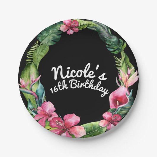 Tropische tuinbloemen en bladeren van Chic Luau Pa Papieren Bordje (Voorkant)