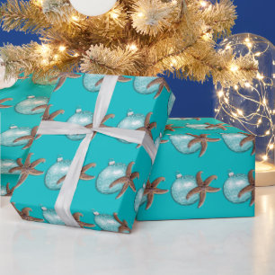 Tropische turkooizen zeester kerstcadeauverpakking cadeaupapier