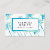 Tropische turquoise blauw Waterverf palmbomen Visitekaartje (Voorkant)