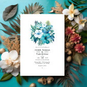 Tropische turquoise bloemen bruiloft uitnodiging