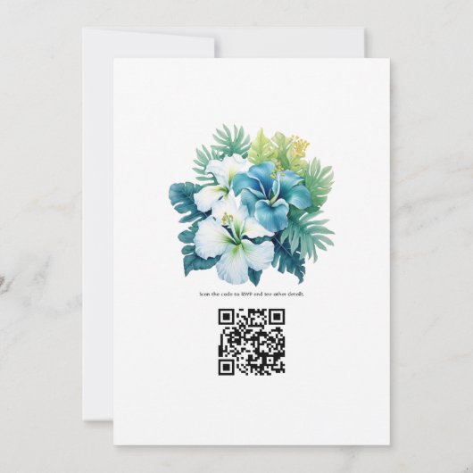 Tropische turquoise bloemen bruiloft uitnodiging (Achterkant)