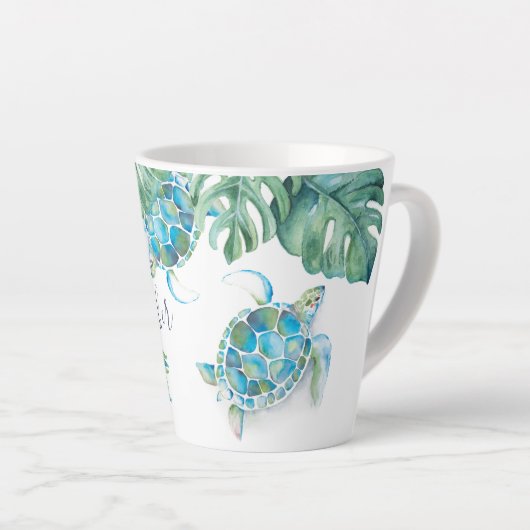 Tropische turquoise Blue Waterverf Zee Turtle Mok (Rechterhoek)