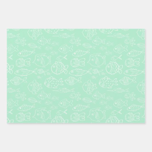 Tropische Turquoise en Perzik Vis Leuke Cartoon Inpakpapier Vel (Voorkant 2)