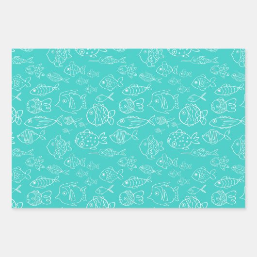 Tropische Turquoise en Perzik Vis Leuke Cartoon Inpakpapier Vel (Voorkant)