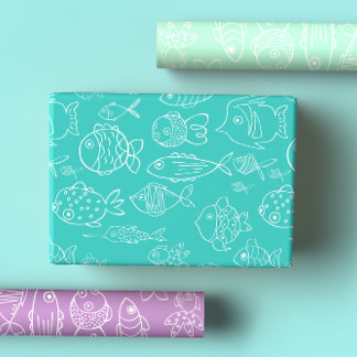 Tropische Turquoise en Perzik Vis Leuke Cartoon Inpakpapier Vel