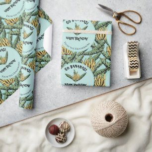 Tropische Turquoise Go Bananas Verjaardag Banaan Cadeaupapier
