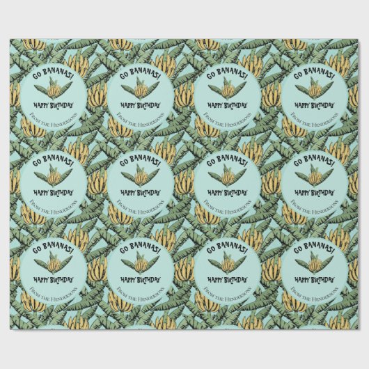 Tropische Turquoise Go Bananas Verjaardag Banaan Cadeaupapier (Vlak)