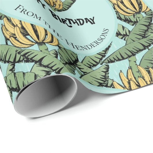 Tropische Turquoise Go Bananas Verjaardag Banaan Cadeaupapier (Rol Hoek)