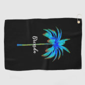 Tropische turquoise palm Tree vrouwen gepersonalis Golfhanddoek (Horizontaal)