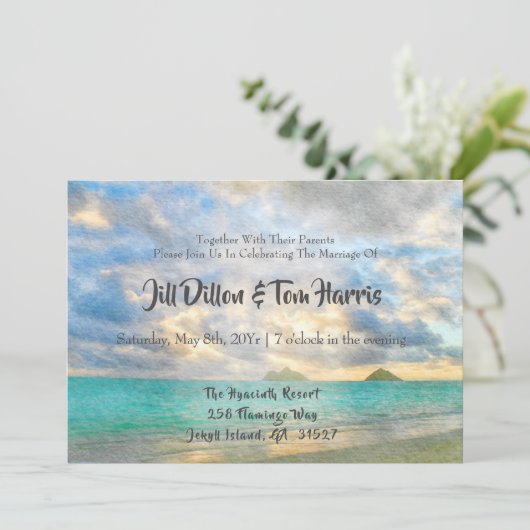 Tropische turquoise paradijs bruiloft kaart (Staand voorkant)