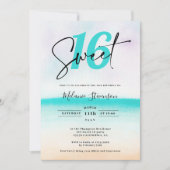 Tropische turquoise strand ombre script zoet 16 kaart (Voorkant)