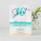 Tropische turquoise strand ombre script zoet 16 kaart (Staand voorkant)