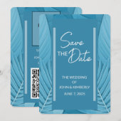 Tropische Turquoise Trouwkaart Save The Date met f (Voorkant / Achterkant)