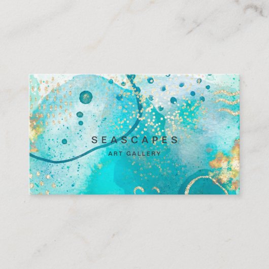 Tropische Turquoise Waterverf Kust Abstract Visitekaartje (Voorkant)