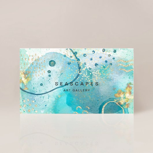 Tropische Turquoise Waterverf Kust Abstract Visitekaartje