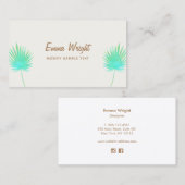 Tropische Turquoise Waterverf Palm Leaf Branches Visitekaartje (Voorkant / Achterkant)