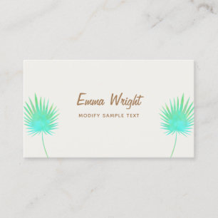 Tropische Turquoise Waterverf Palm Leaf Branches Visitekaartje