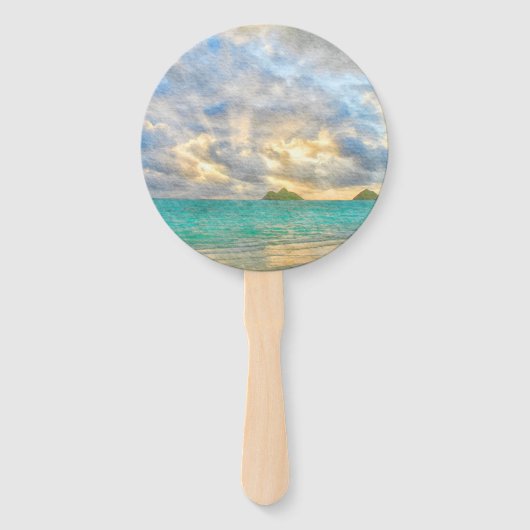 Tropische Turquoise Waterverf Paradise Wedding Handwaaier (Achterkant)