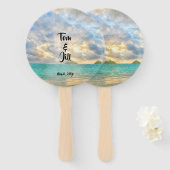 Tropische Turquoise Waterverf Paradise Wedding Handwaaier (Voorkant en achterkant)
