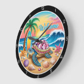Tropische Turtle Beach Scene Tijdstuk Grote Klok (Hoek)