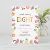 Tropische Tutti Fruitt Gold 8e verjaardag uitnodig Kaart (Staand voorkant)
