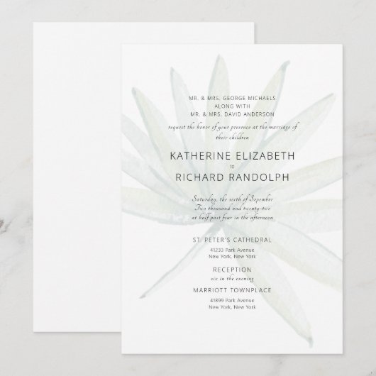 Tropische Twee Locaties Wit Beide Ouders Trouwen Kaart (Voorkant / Achterkant)