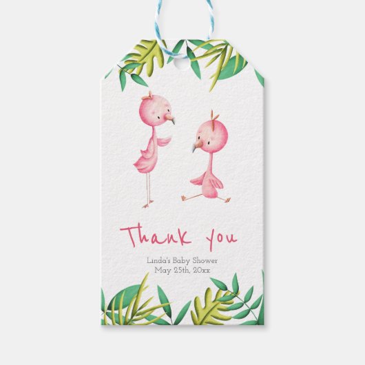 Tropische Twin Flamingos Persoonlijke dank Cadeaulabel (Voorkant)