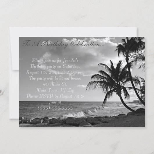 Tropische uitnodiging in zwart-wit (Achterkant)