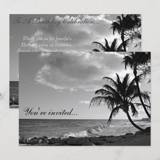 Tropische uitnodiging in zwart-wit (Voorkant / Achterkant)