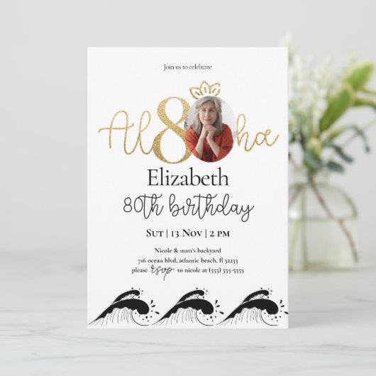 Tropische uitnodiging op 80e gouddag met foto (Staand voorkant)
