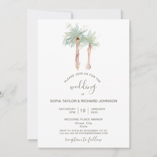 tropische uitnodiging op het strand van Palm (Voorkant)