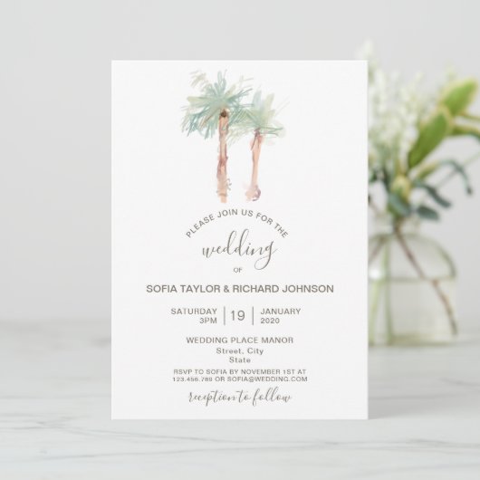 tropische uitnodiging op het strand van Palm (Staand voorkant)