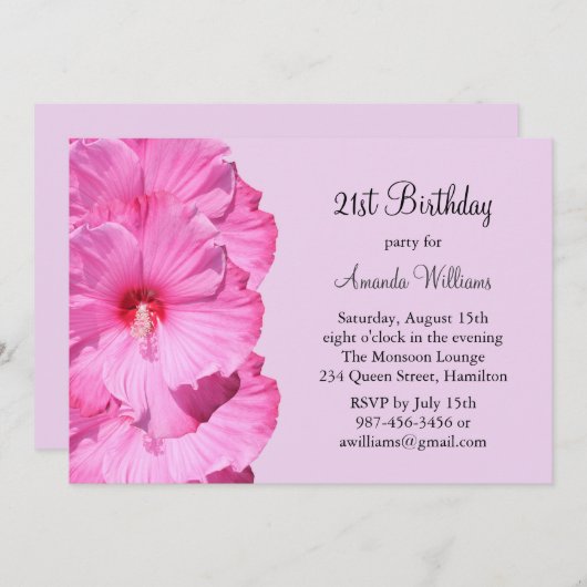 Tropische uitnodiging van 21ste verjaardag (paars) (Voorkant / Achterkant)