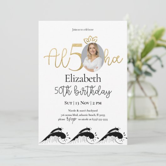 Tropische uitnodiging van 50e gouddag met foto (Staand voorkant)