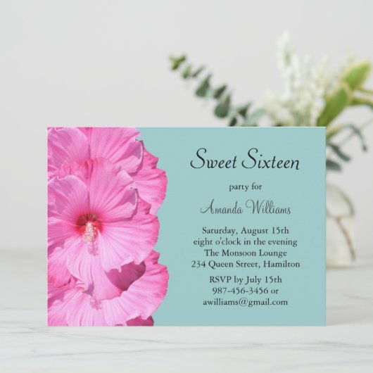 Tropische uitnodiging voor de geboorte (turquoise) (Staand voorkant)