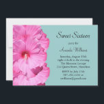 Tropische uitnodiging voor de geboorte (turquoise)<br><div class="desc">Roze hibiscus-bloemen versieren deze verjaardagsuitnodiging,  waardoor het perfect is voor een luau,  een tropisch feest of een poolfeest.</div>