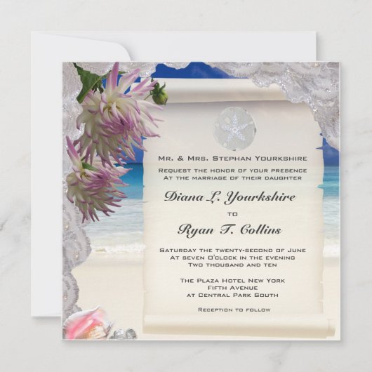 Tropische uitnodiging voor Sand Dollar & Lace (Voorkant)