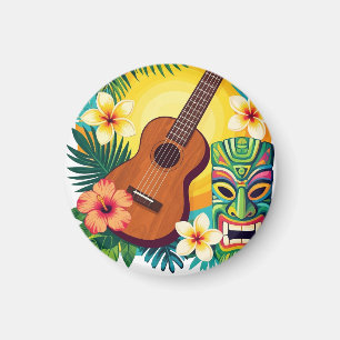 Tropische Ukulele Tiki Luau Feeststemming T-Shirt Magneet