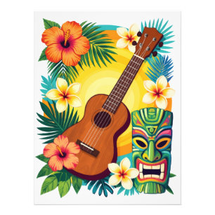 Tropische Ukulele Tiki Luau Party Sfeer T-Shirt Foto Afdruk