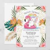 Tropische Unicorn Pool Birthday Kaart (Voorkant / Achterkant)