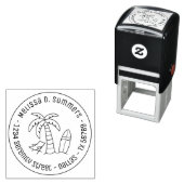 Tropische Vackpalm Surfboard Round Address Zelfinktende Stempel (In situ)