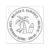 Tropische Vackpalm Surfboard Round Address Zelfinktende Stempel (Design)