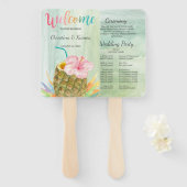 Tropische vakantie ananas hibiscus bruiloft handwaaier (Voorkant en achterkant)