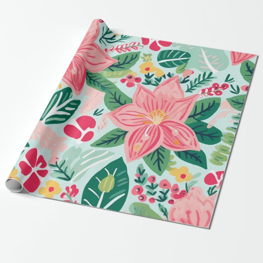 "Tropische vakantie Blooms Pattern" Cadeaupapier (Uitgerold)