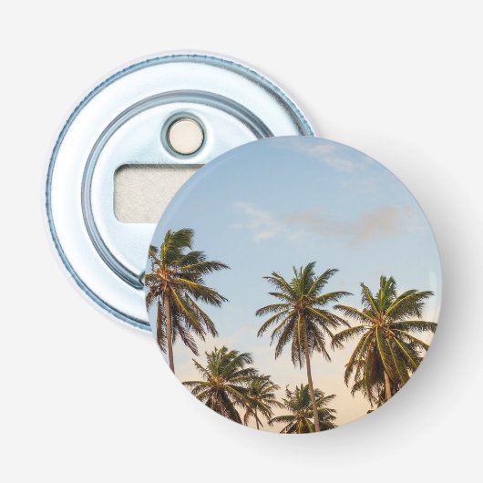 Tropische vakantie palmbomen button flesopener (Voorkant)