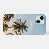 Tropische vakantie palmbomen iPhone 15 case (Achterkant horizontaal)