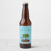 Tropische vakantie Palmboom Vrolijk kerstfeest Bier Etiket (Voorkant)