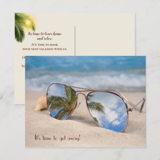 Tropische vakantie reizen zonnebril reflectie briefkaart (Voorkant / Achterkant)