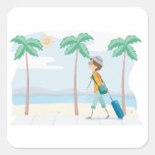 Tropische Vakantie Reiziger Fun Beach Reizen Vierkante Sticker (Voorkant)