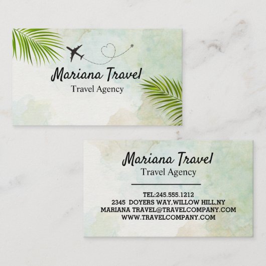 Tropische vakantie, Visitekaartje reisagent (Voorkant / Achterkant)
